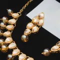 Exquisite Shiny MUSTARD Pearl And Crystal Studded Necklace Set, Wedding Jewelry Set, Golden Jewelry Set, Kundan Jewelry Set. 