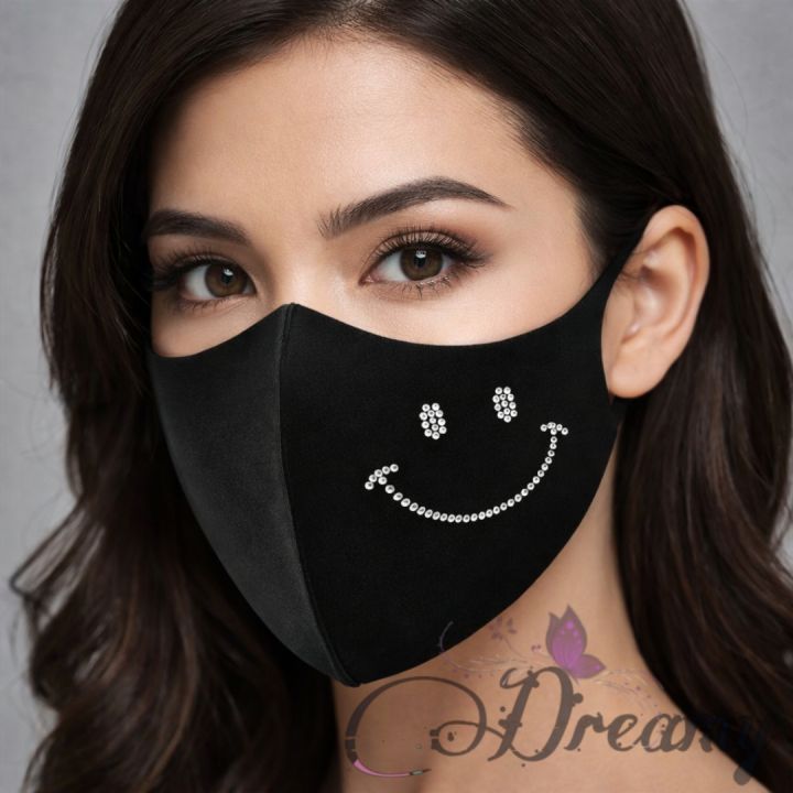 Stone Design Black Coloured Fashionable Face Mask for Girls Women Fashion