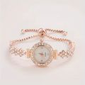 1 piece of elegant women's quartz watch, paired with luxurious rhinestone embellishment - gold simulated bracelet.