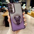 Plating Butterfly Ring Holder Phone Case for   S25 S24 S23 Ultra Plus FE A56 A36 A26 A16 A06 A55 35 25 15 05S Cover. 
