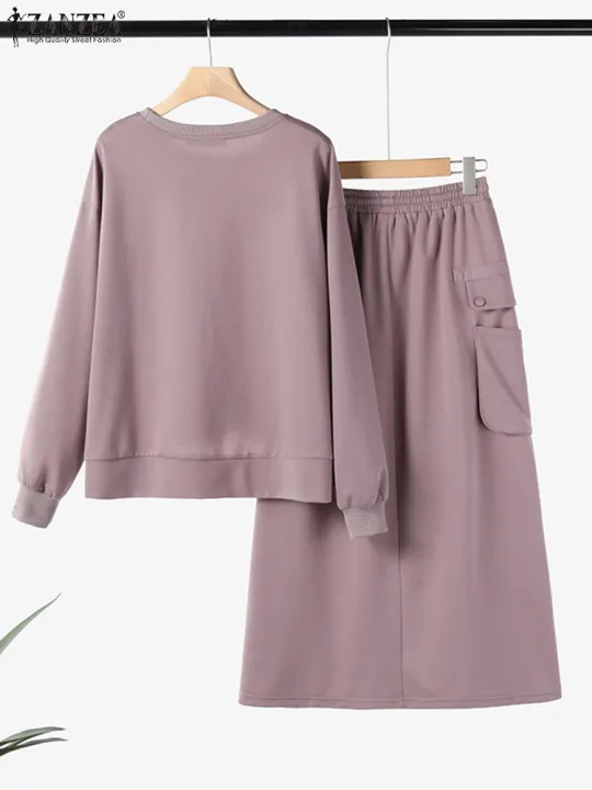 ZANZEA%20Plus%20Size%20Womens%20Fashion%202%20Pieces%20Sets%20Long%20Sleeve%20Knotted%20Hem%20Sweatshirts%20and%20Midi%20Skirts%202pcs%20Outfits%20Casual%20Skirt%20Sets%20-%20Image%205