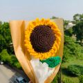 Crochet sunflower with complementary khaaki wrapping and custom stamped note/ for custom note message us/ best gift/ birthday gift/graduation gift. 