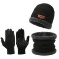 Men's Windproof Hat Outdoor Travel Leisure Winter Scarf Gloves Three-Piece Neck One Plus Cashmere Warm Winter Knitted Hat. 