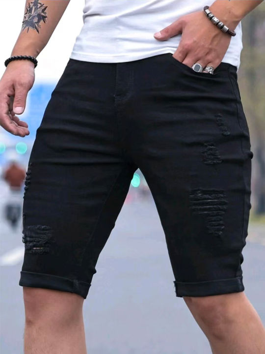 Summer%20Men's%20Retro%20High%20Waist%20Denim%20Shorts%20Hole-Punched%20Straight%20Leg%20Stretchy%20Casual%20Jeans%20Blue%20Black%20American%20Style%20Male%20Pants%20-%20Image%205