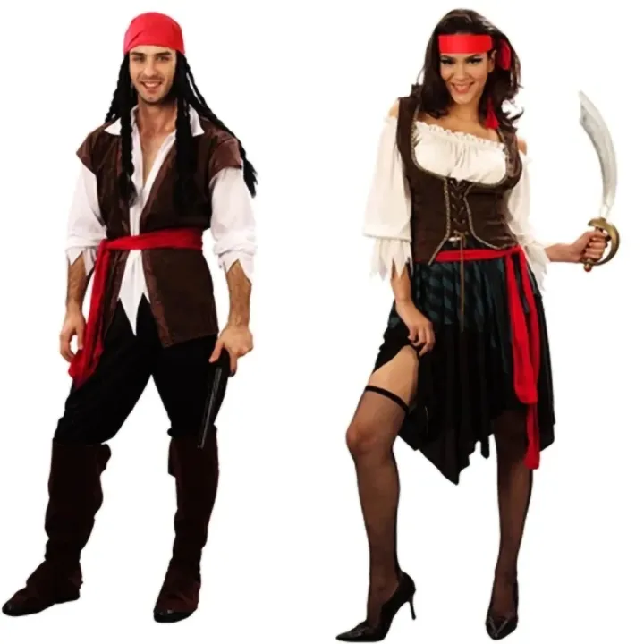 Pirate Cosplay Carnival Halloween Caribbean Pirates Couple Costume Captain Huntress Clubwear Play Suit Cosplay Fancy Party Dress