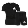 Summer fashion high-quality set men's short sleeved set fashion casual shorts sports set men's T-shirt+shorts two-piece set. 