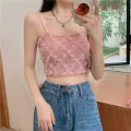 Women Solid Rose Lace Sweet Tank Tops With Bra Pad Off Shoulder New Summer Underwear Sexy Tube Top Backless Outer Wear Crop Tops. 