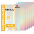 50 Sheets Rainbow Size: 2.9X 4.1 Inch Holographic Sticker Paper Glitter Clear Holographic Overlay Cold Laminating Film. 