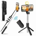 5.5 Feet Long Bluetooth Selfie Stick with Tripod and Light 4-in-1 Adjustable Monopod. 