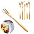 6Pcs Stainless Steel Fruit Fork Small Toothpick Multifunctional Fruit Stick Gold Moon Cake Knife Food Picks Kitchen Accessories. 