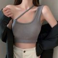 Women's Sleeveless Crop Tops Padded Top Tube Soft Tank Tops One Shoulder Strappy Tees Ribbed Crop Top Basic Crop. 