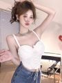 Thai Niche Style Halter Top & Vest Set Lace Boned Underbust Crop Top Pure Sweet Look Summer Fashion Layering Set UK MOYISU.