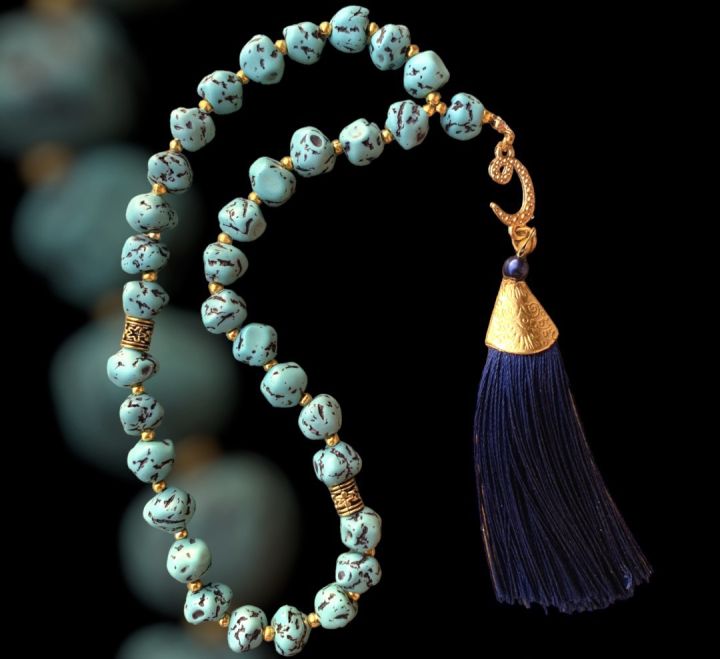 Feroza%20Tasbeeh,%20Uneven%20Original%20Beads%20Tasbih%20with%20Beautiful%20Tassel%20-%20Image%203