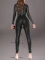 Women's Leather Catsuit  Glossy Zipper Bodysuit Multicolor Mature Long Sleeve Jumpsuit Bodysuit. 