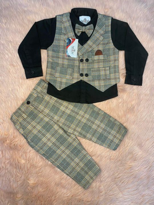 BABY BOYS/KIDS EXCLUSIVE STYLISH PARTY DRESS SET ( FULL SHIRT, FULL PANT, WAIST COAT & BOW TIE )