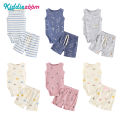 Kiddiezoom Summer Cartoon Sleeveless Newborn Clothes Sets Baby Boy Girl Bodysuits+Pants Cotton Soft Infant Outfits.
