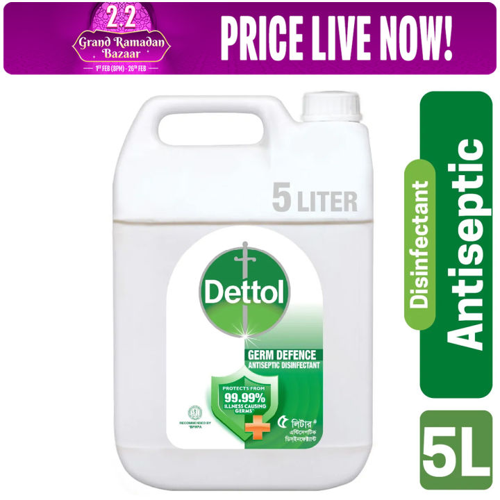 Dettol Antiseptic Disinfectant Liquid 5L for First Aid, Medical & Personal Hygiene- use diluted
