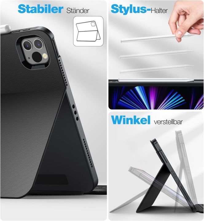 Dracool%20Keyboard%20Case%20for%20iPad%20Air%205/4%20and%20iPad%20Pro%2011,%20Keyboard%20with%20Touchpad,%20Magnetic,%20Removable,%20Illuminated,%20Adjustable%20Stand,%20Bluetooth%20Keyboard%20with%20Pen%20Holder,%20German%20QWERTZ,%20Grey%20-%20Image%203