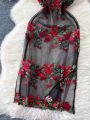 Woman Embroidery Floral Mesh Fashion Dress Chinese Style Short Sleeve Split Hollow Out Cheongsam New Gauze Sheer Dress.