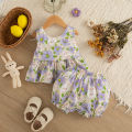 Baby Girl Set Summer Full Print Flower Top Shorts Children's Clothing Cute Beach Baby Set.
