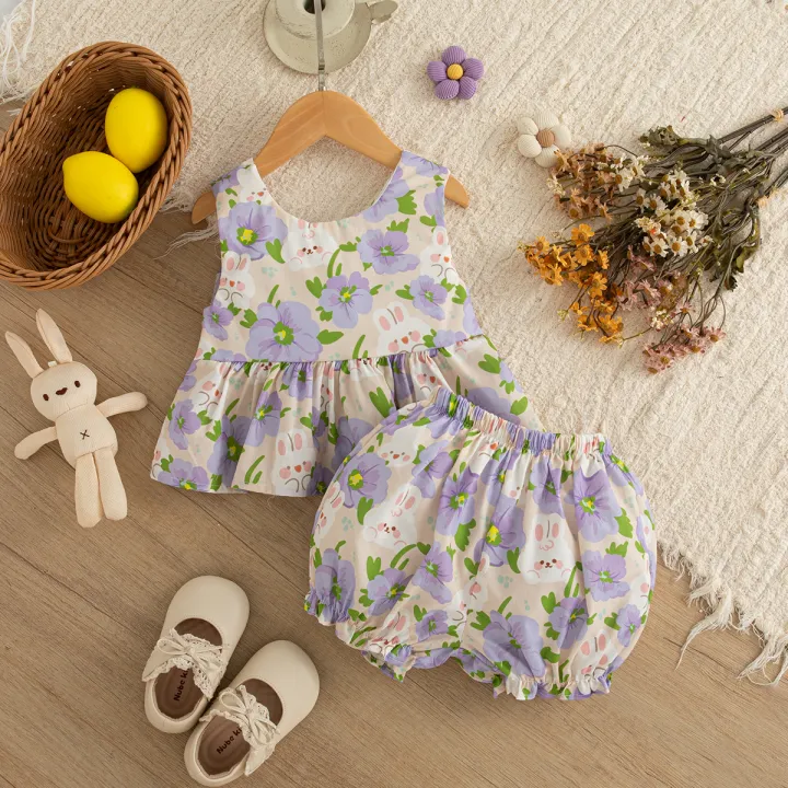 Baby%20Girl%20Set%20Summer%20Full%20Print%20Flower%20Top%20Shorts%20Children's%20Clothing%20Cute%20Beach%20Baby%20Set%20-%20Image%204