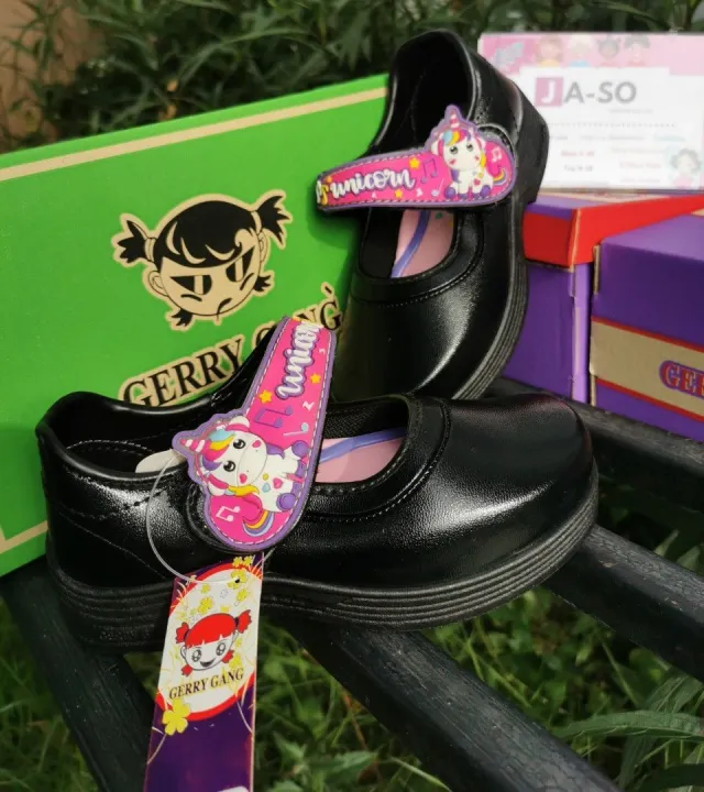 Student shoes black leather Velcro unicorn/pony unicorn/Pony by Gerry gang-no light