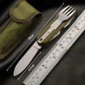 Stainless Steel 7 in 1 Camping Cutlery Set - Foldable Multifunctional Outdoor Tableware with Fork Spoon Knife for Picnic Hiking.