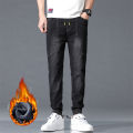 New Winter Men Warm Thermal Black Blue Cargo Jeans Fleece Streetwear Denim Jogger Pants Thick Fur Baggy Harem Trousers Plus Size. 