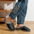 Bedroom Fashion Warm Soft Winter Men's Slippers Indoor Comfy Casual Big Size Anti-slip PU Surface Waterproof Home Plush Shoes. 