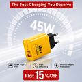 Daw-link 45W Super Fast Charger | Dual Port USB-C + USB-A | PD 3.0 & QC 3.0 Fast Charging Adapter for Samsung, iPhone, Xiaomi, Oppo, Vivo, Realme, OnePlus & More. 