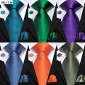 Men Fashion Solid Green Blue Necktie Handkerchief Cufflinks Set for Tuxedo Accessory Classic Silk Luxury Tie for Man .