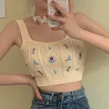 ITOOLIN Women Embroidery Floral Cute Camis Knitted Crop Tops For Women Slim Tanks Tops Fashion Camisole Summer 2023. 