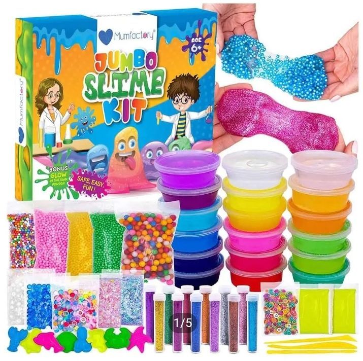 pack of 24 slime and 12 glitter bottles and water orbeez balls and animals orbeez and 2 clay mitti stick only Rs 999