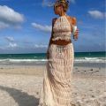 Fashion Halter Neck Long Skirt Suit Women Backless Sling Top Lace Up Fold Maxi Skirts 2024 New Summer Female 2 Piece Set Outfits. 