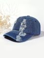 Holed Baseball Caps Vintage Washed Distressed Cap Fashion Sports Denim Hats Plain women Men Dad Caps. 