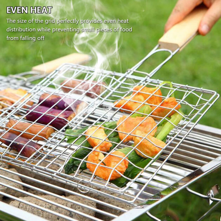 Barbecue Net Stainless Steel Barbecue Grilling Basket Fish Shrimp Vegetable Steak Meat Shrimp Folding Grilling Net BBQ Rack Tool