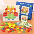120Pcs Wooden Mosaic Puzzle Toy Montessori Kids Wooden 3D Geometric Shape Jigsaw Puzzle Board Set Baby Early Education Toys for. 