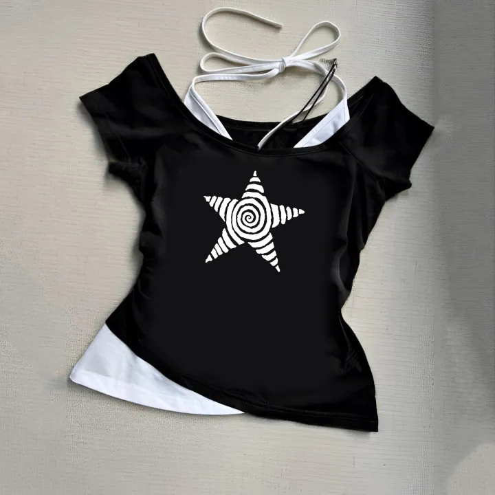 Women's%20Harajuku%202025%20Summer%20Casual%20T-Shirt%20Y2K%20Retro%20Streetwear%20Halter%20Neck%20Print%20Fake%20Two-Piece%20Set%20Fashionable%20Street%20Style%20-%20Image%204