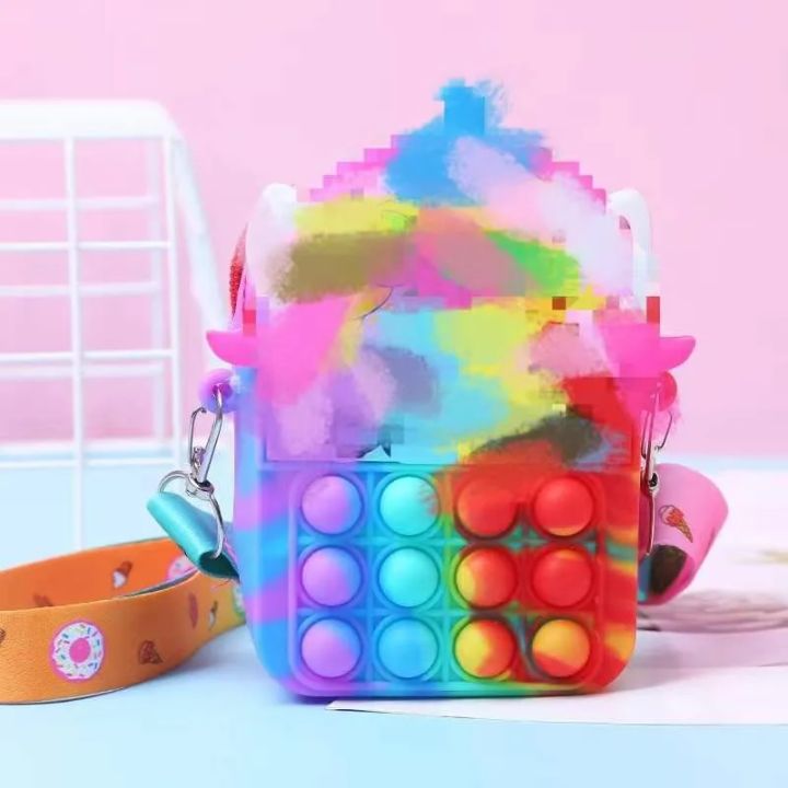 Girls Toys Silicone Cute Unicorn Messenger Bag Coin Purse Children's Decompression Pop Fidget Toys