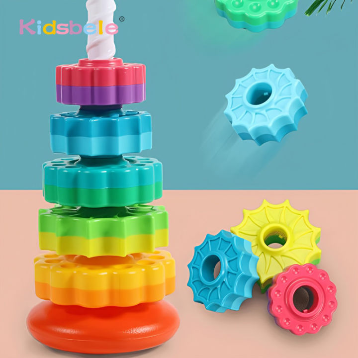 Rotated Rainbow Spinning Stacking Toys Baby Early Education Puzzle ...