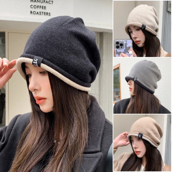 Hat%20Women's%20Autumn%20and%20Winter%20Fashion%20Street%20Windproof%20Wool%20Hat%20Warm%20Foreign%20Knitted%20Hat%20Show%20Face%20Small%20Pile%20Hat%20-%20Image%206