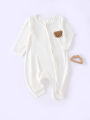 Newborn Baby Bodysuit with Zipper  for All Seasons Boys  Long Sleeve Romper Clothes Girls Round Neck Bodysuit 0-1-3-6M. 