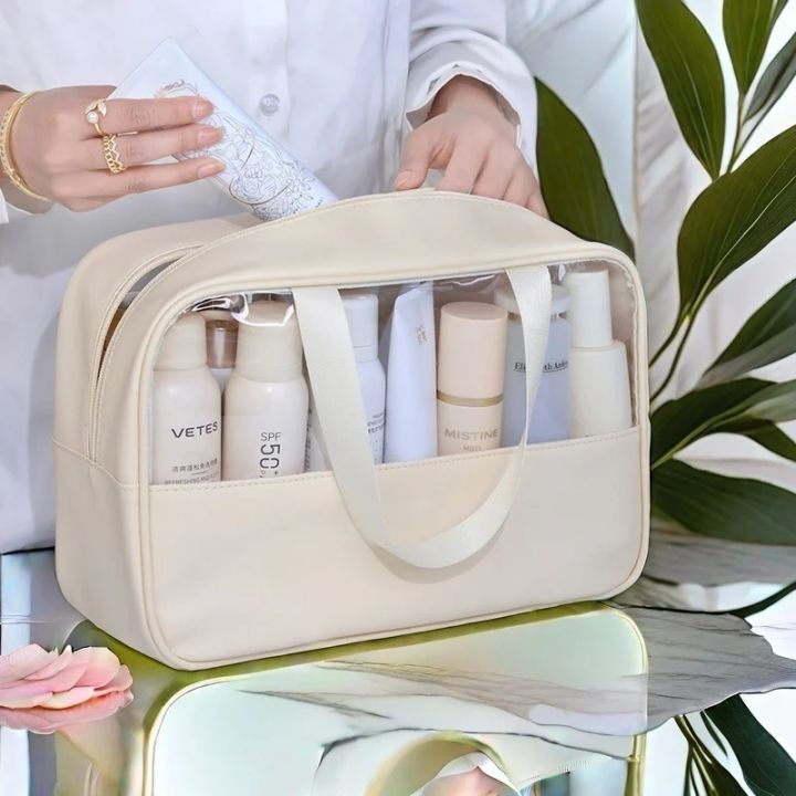 Women's Clear Makeup Bag Portable Travel Cosmetic Bag Large Capacity Bath Bag Multifunctional Waterproof Storage Compartment