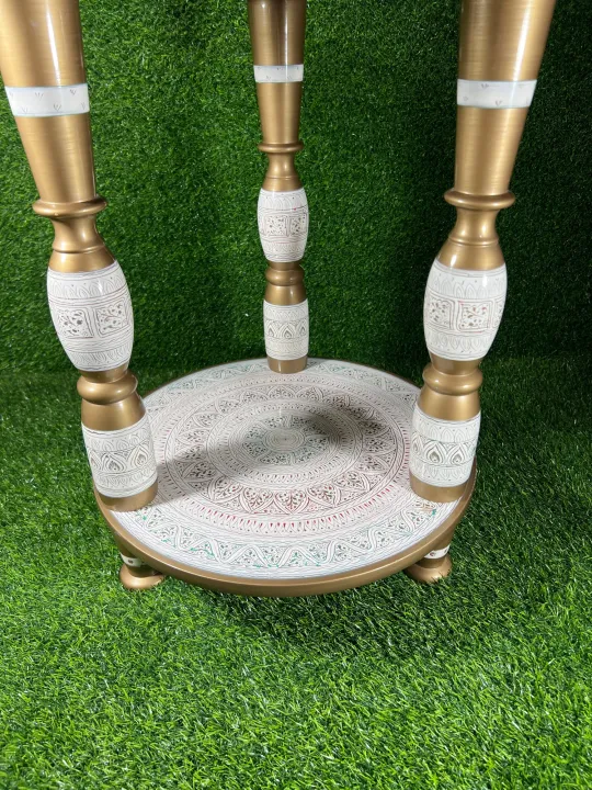 Wooden%20round%2024%20inches%20table%203%20roads%20strong%20stand%20for%20coffee%20and%20multi%20purpose%20table%20pure%20wood%20handmade%20nakshi%20work%20in%20white%20colour%20-%20Image%204