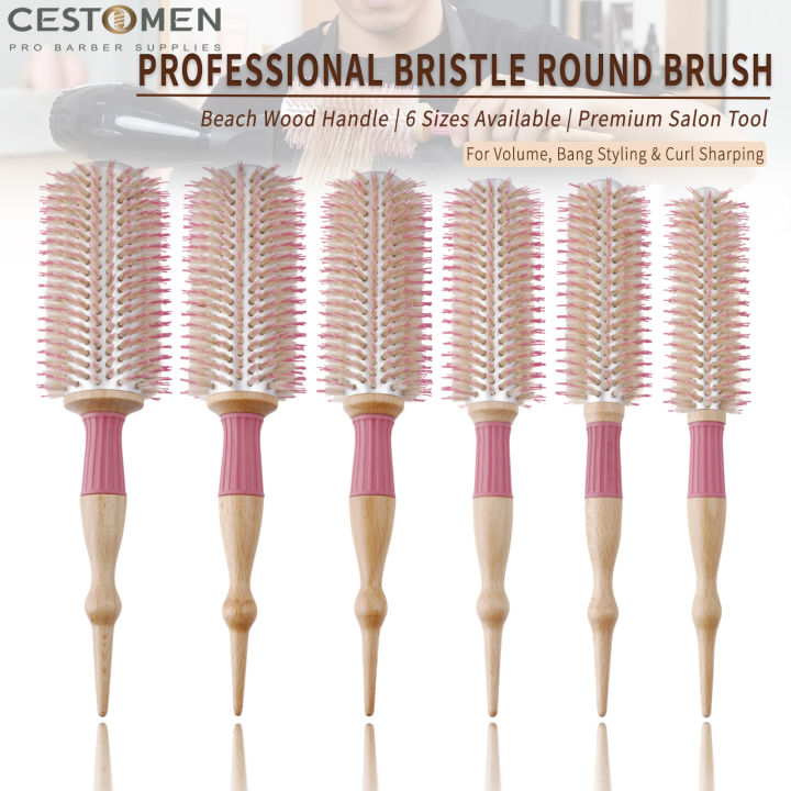 1Pcs New 6 Sizes Professional Wood Handle Bristle Round Hair Brush Alumium Barrel Curly Rolling Brushes Salon Hairderssing Tools