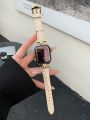 Luxury Gold Metal Real Leather Band For IWatch Series 8 7 6 5 4 3 SE Women Slim Strap For Apple Watch 41mm 40mm 38mm 45 42 44 49. 