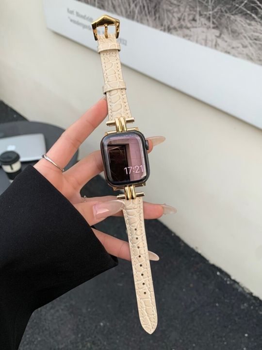Luxury%20Gold%20Metal%20Real%20Leather%20Band%20For%20IWatch%20Series%208%207%206%205%204%203%20SE%20Women%20Slim%20Strap%20For%20Apple%20Watch%2041mm%2040mm%2038mm%2045%2042%2044%2049%20-%20Image%203