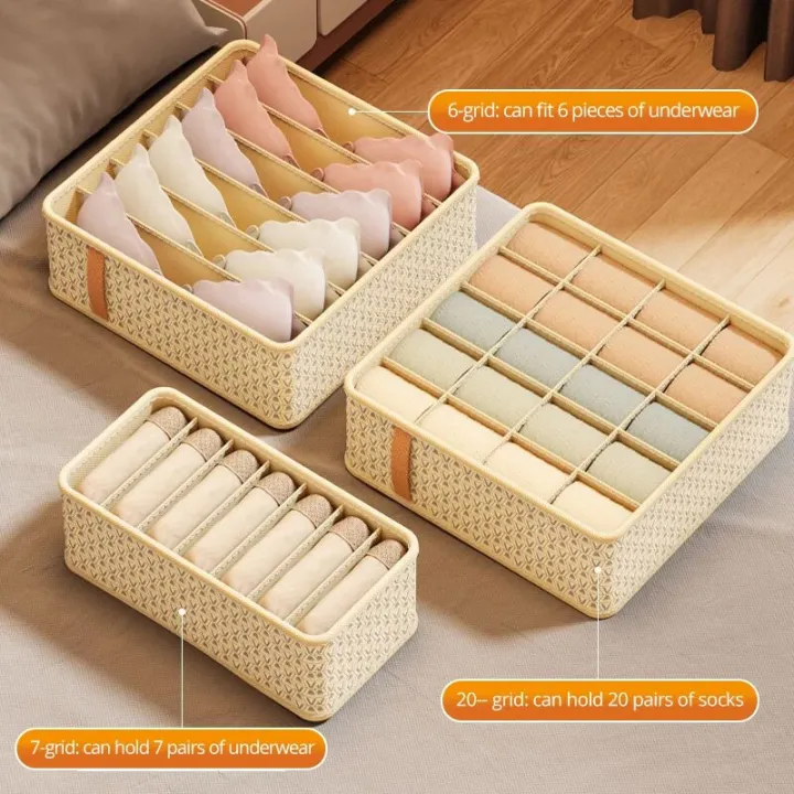1pc%20Khaki/Wine%20Red%20Non%20Woven%20Multi%20Grid%20Underwear%20Sock%20Storage%20Box%20Household%20Wardrobe%20Organization%20and%20Storage%20-%20Image%202