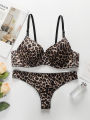 Women's leopard print lingerie set with steel ring gathering push up bra comfortable close fitting lingerie set B2087.
