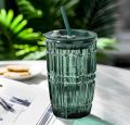 Random Color 400ml Square Glass Mug With Handle, Straw & Lid, Drinking Glass, Adorable Glass Cups with Lids and Straw, Glass Tumbler Coffee Cup Coffee Mug. 